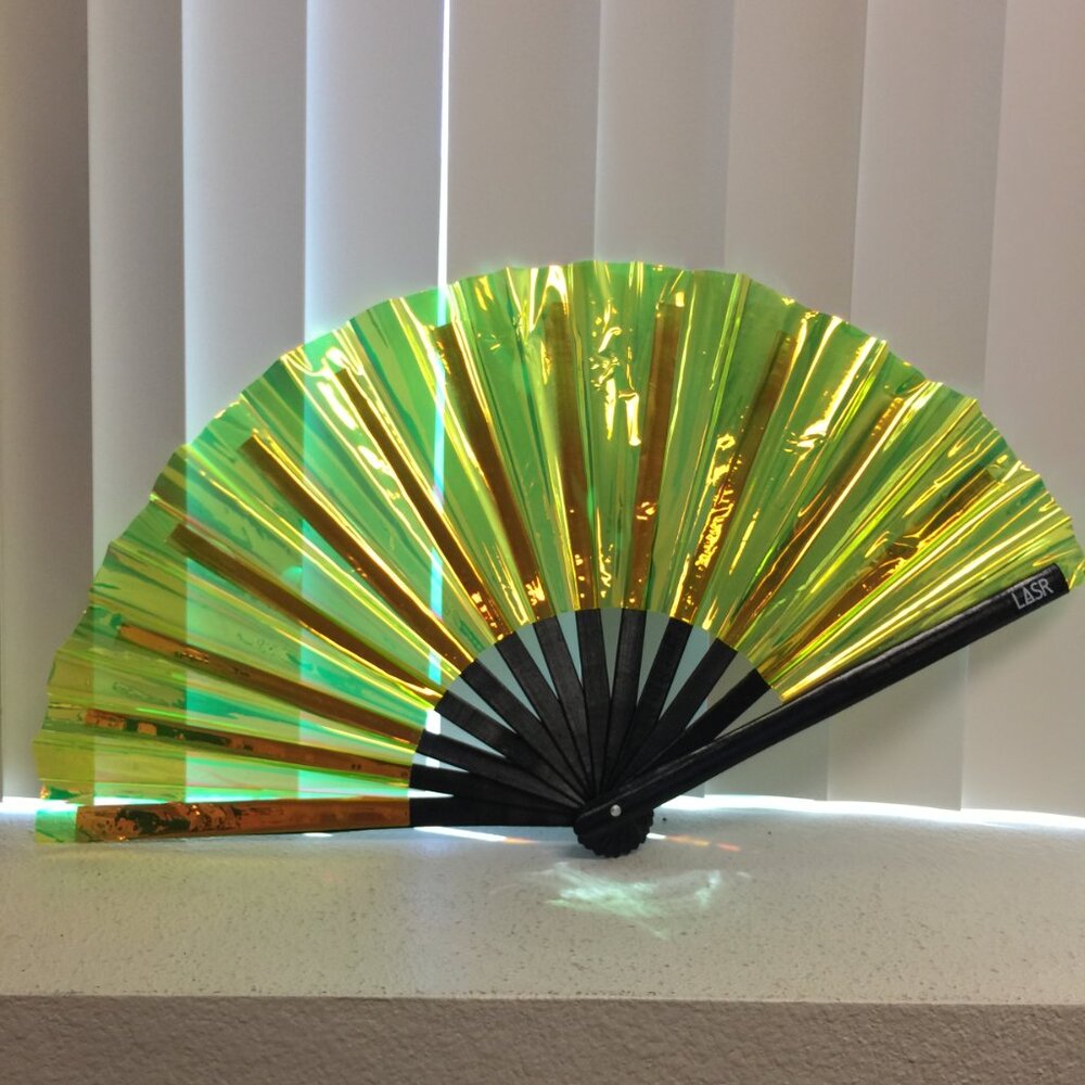 PRE-LOVED LASR - Acid Drip Iridescent Fluid Rave Fan- MISC104